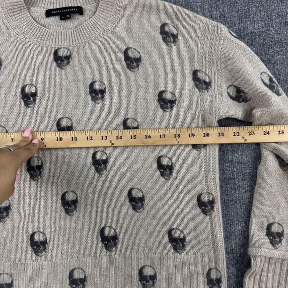 Skull Cashmere Sweater Womens Small Intarsia Skull Print Cream Crewneck Knit - Picture 8 of 11